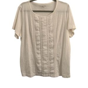 Croft & Barrow White Short Sleeve Lace Cotton Top Size 1X